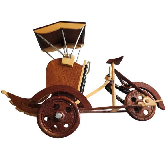 Wooden Handcrafted pedicab Model Asian Tricycle Trike Pedal Cart - Picture 5 of 8